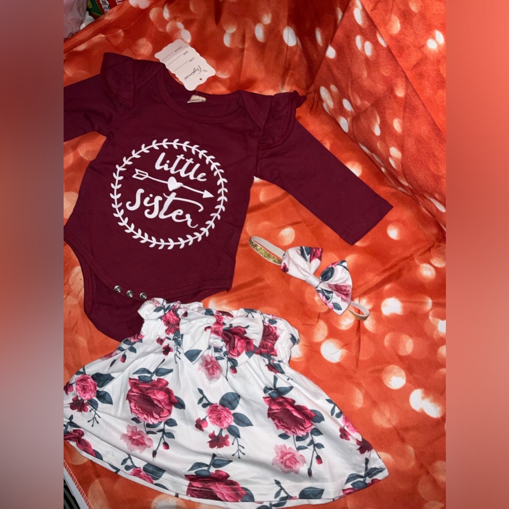 0-3months girl toddler onesie, skirt and head band with bow, new. - Picture 1 of 3